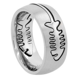 Surgical Stainless Steel Domed 9mm Fish Bone Ring Wedding Band Comfort-Fit